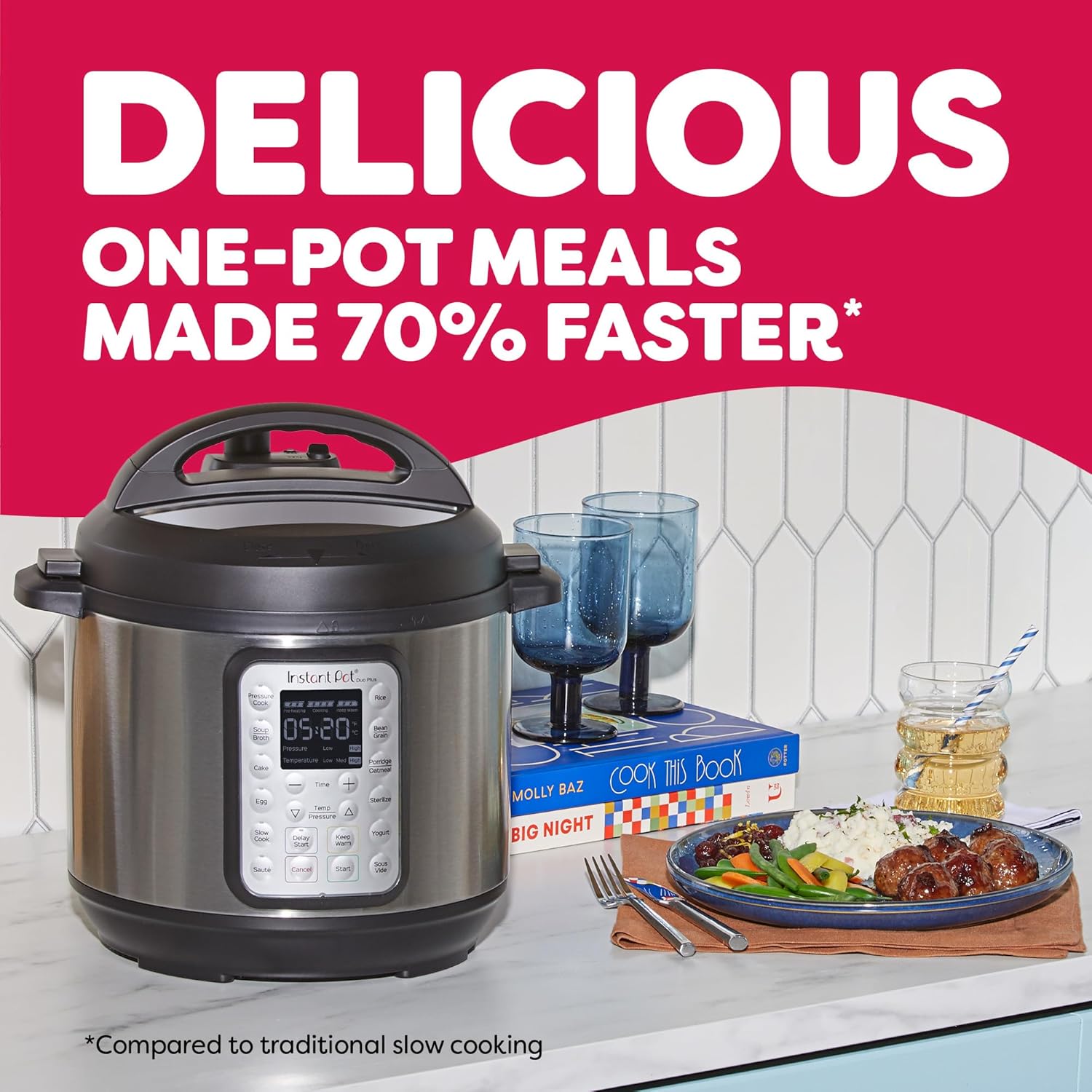 Instant Pot Duo Plus with a finished meal