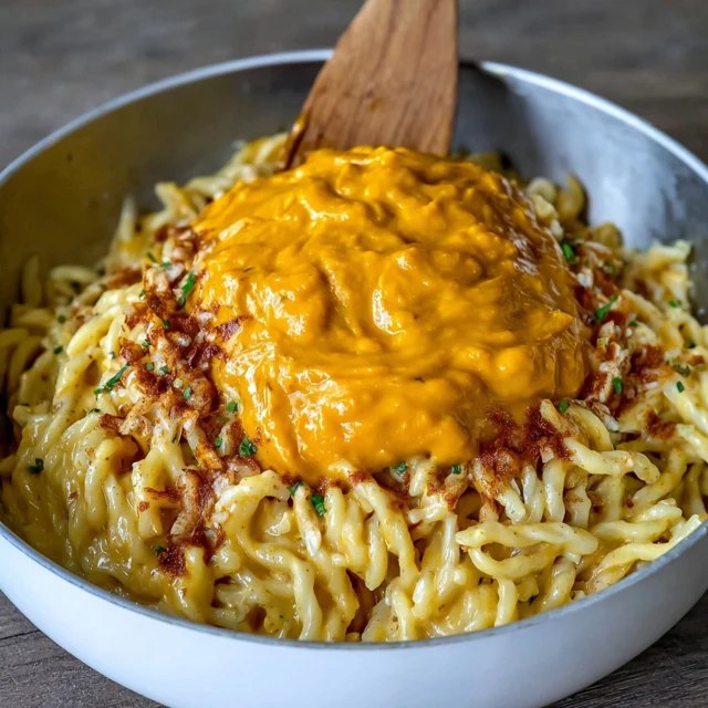 Close-up overhead of mac and cheese showing perfect cheese pull, individual elbow macaroni coated in glossy sauce, golden brown sauce edges
