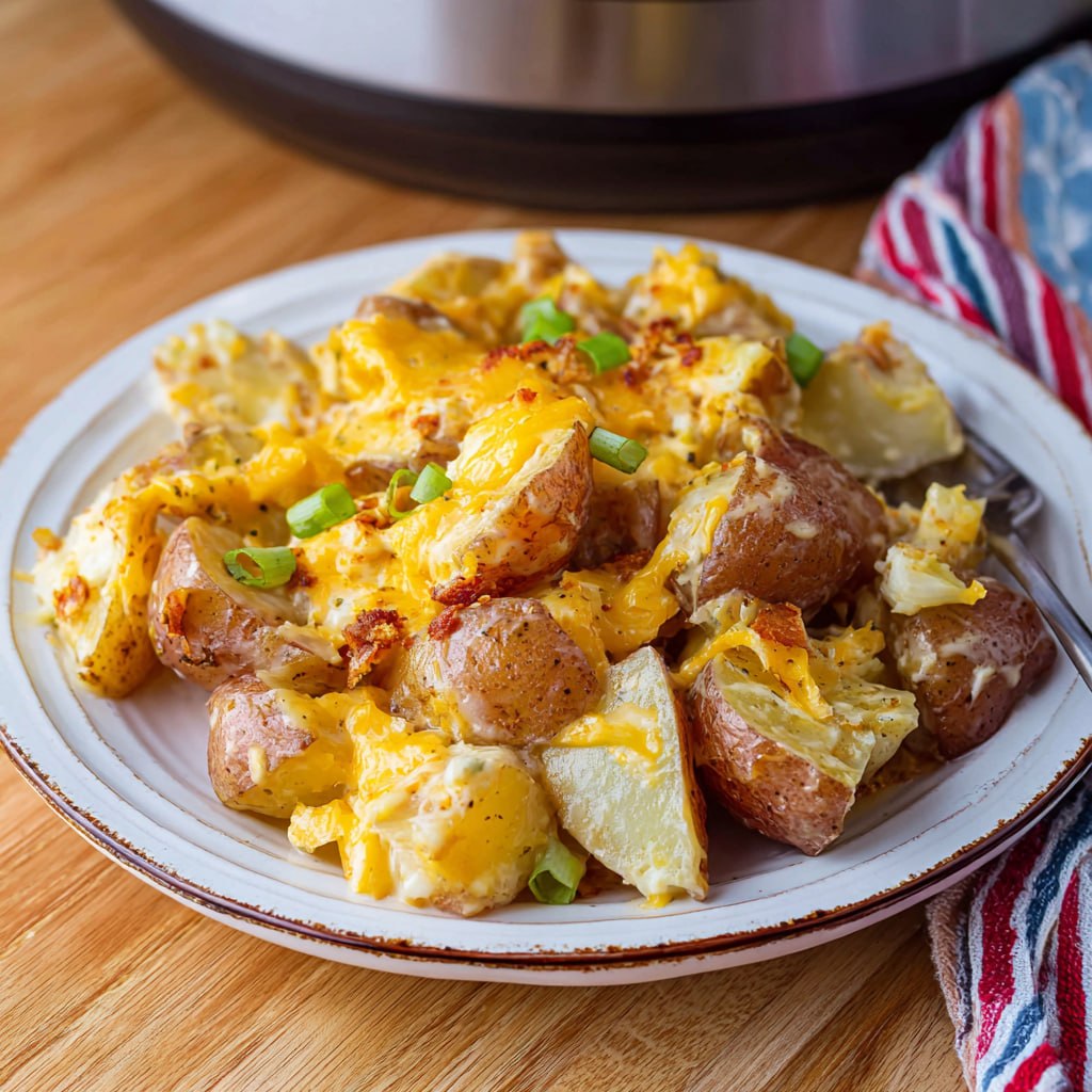Cheesy ranch potatoes golden baked with melted cheddar and crispy bacon bits on top