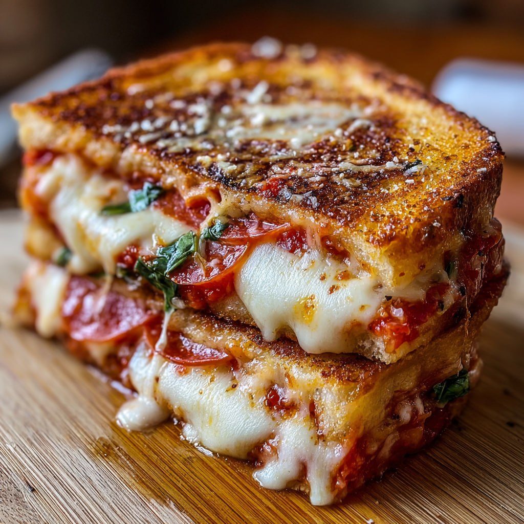 How to make pizza grilled cheese step by step in a cast iron skillet