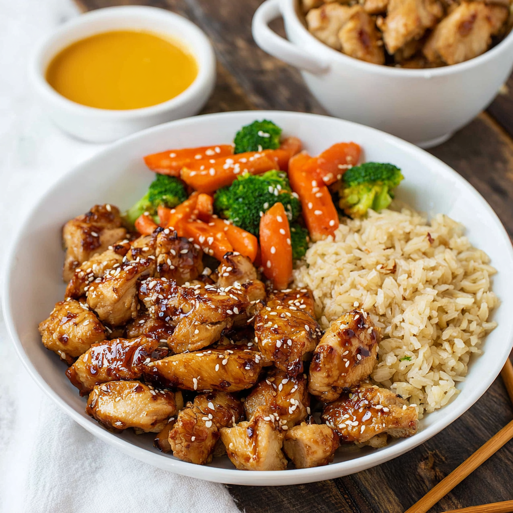 Cooked Hibachi Chicken sizzling in a skillet.
